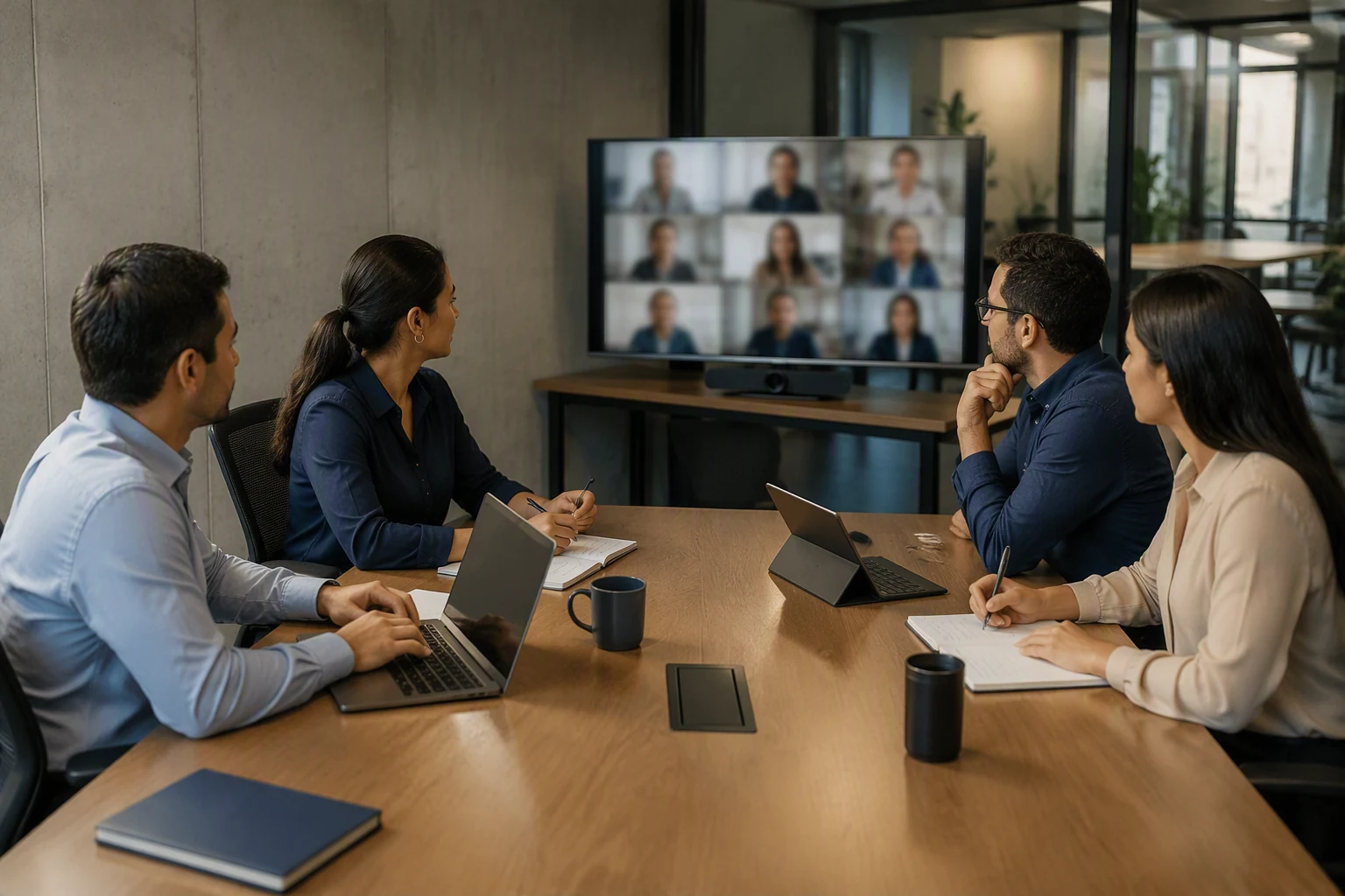 Equipo híbrido colaborando entre operación y ventas